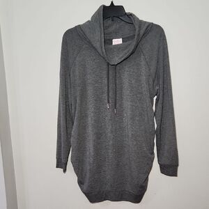 Maternity Large Sweatshirt Gray Cowl Neck Sweater Knit Top Ruching Sides